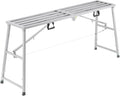 VEVOR Work Platform, 71"x 15" Portable Scaffolding Platform, Folding Steel Step Ladder Adjustable Height 35.4”-59.1”, 800 lbs Load Capacity, Non-Slip Drywall Painting Stool for Cleaning &Washing
