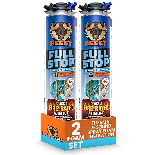 BEEST FullStop Fire-Rated Spray Foam Insulation for Walls & Attics - 40 Board ft/sq.ft - High Density Expanding Spray Insulation Foam Sealant for Thermal & Soundproofing - 2 Pack (2x26.8 oz)