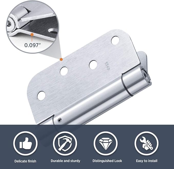 Satin Door Hinges Self Closing Hinge Auto Close Hinge Outlet Hardware Adjustable Spring Loaded Hinges 5/8" Radius Corner for Commercial Grade Self-Closing, UL Listed 3 Pack