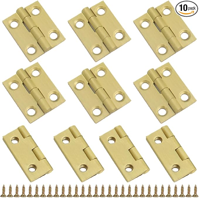 10PCS Butt Hinges 1 Inch Mini Solid Brass Hinges with Screws for Cabinet Drawer Doors Wooden Jewelry Box