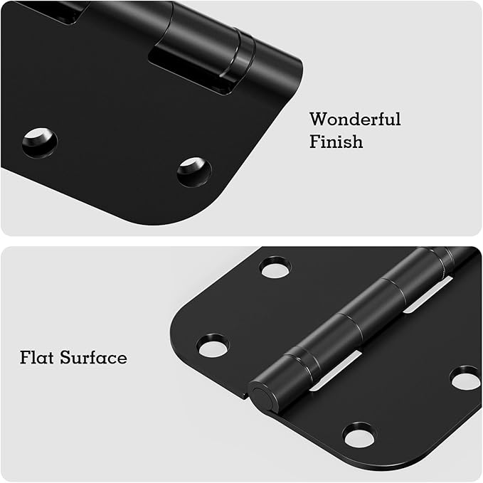 6 Pack Matte Black Ball Bearing Door Hinges, 3.5 Inch 5/8" Radius Round Corner Quiet No Squeak Interior Hinges, 270° Rotatable Removable Pin Heavy Duty Steel Hinges with Free Screws for Bedroom Home
