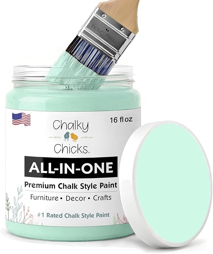 Chalky Chicks 16 Fl Oz Matte Wintergreen (Mint) Chalk Paint for Furniture Without Sanding - No Prep Furniture Paint No Sanding All in One for Crafts, Wood, Walls, Cabinet, Metal, Dresser, Farmhouse
