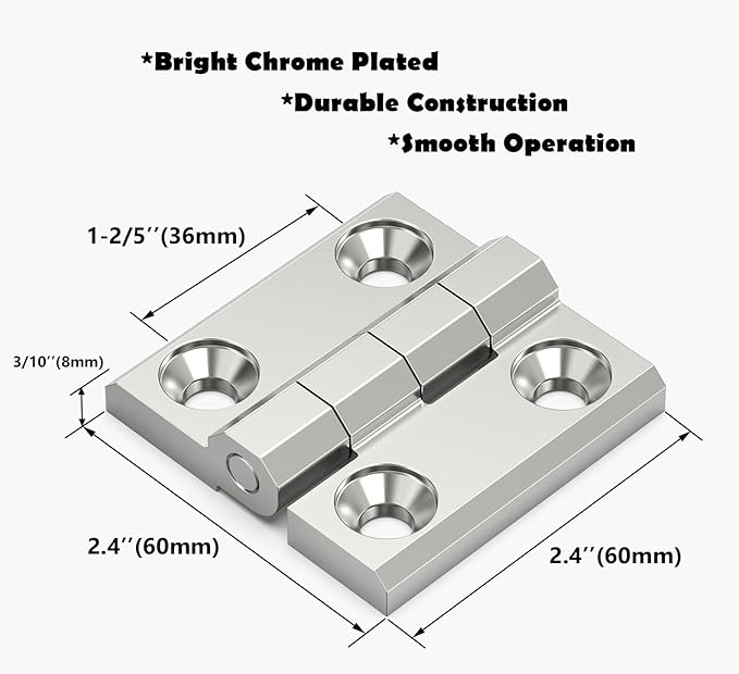 SYINE Heavy-Duty Butt Hinge Zinc Alloy Door Hinge Closet Hinge for Closet Cabinet Door, Set of 2,Silver,2.4'' x 2.4''