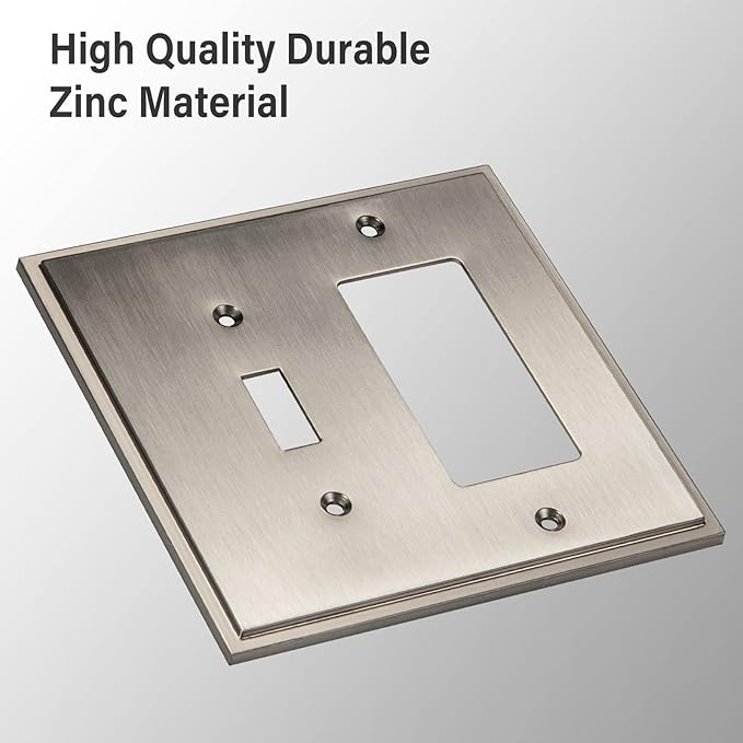 Henne Bery Soft Modern Decorative Wall Plate Switch Plate Outlet Cover (Toggle/Decorator, Satin Nickel)