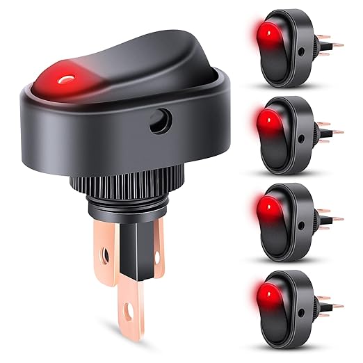 Nilight 5PCS LED Lighted Rocker Switch 12V Red Illuminated ON Off Toggle Switches 30A 3Pin SPST Oval Shaped 12mm Hole for Automotive Car Truck RV Motorcycles Marine Boats