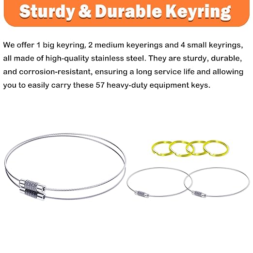 57PCS Heavy Equipment Keys Master Set, Construction Equipment Keys for Cat Caterpillar John Deere Komatsu Volvo Bobcat Kubota JCB Case New Holland Hitachi Hyster Yanmar Takeuchi Contractor Machinery