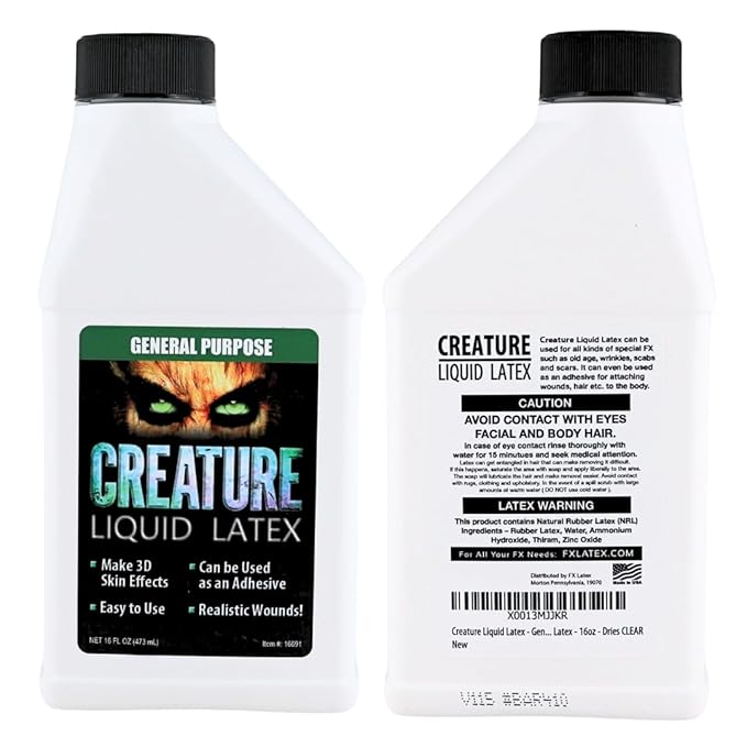 16oz - CLEAR - Creature Liquid Latex, General Purpose Professional Special Effects Liquid Latex