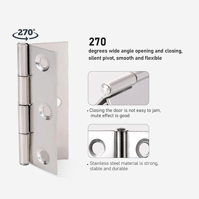 1.7 inch Stainless Steel Folding Butt Hinge Home Furniture Hardware Door Cupboard Cabinet Hinge Pack of 16