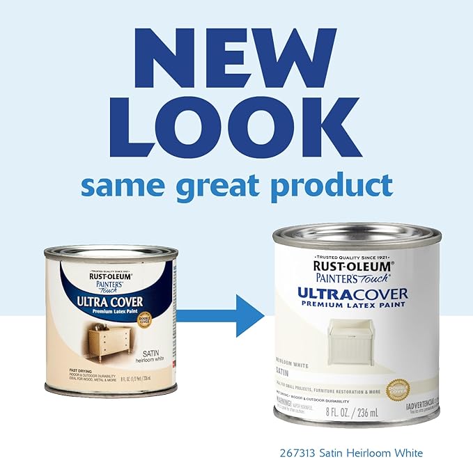 Rust-Oleum 267313-Painter's Touch Latex Paint, 1 Half Pint, Satin Heirloom White