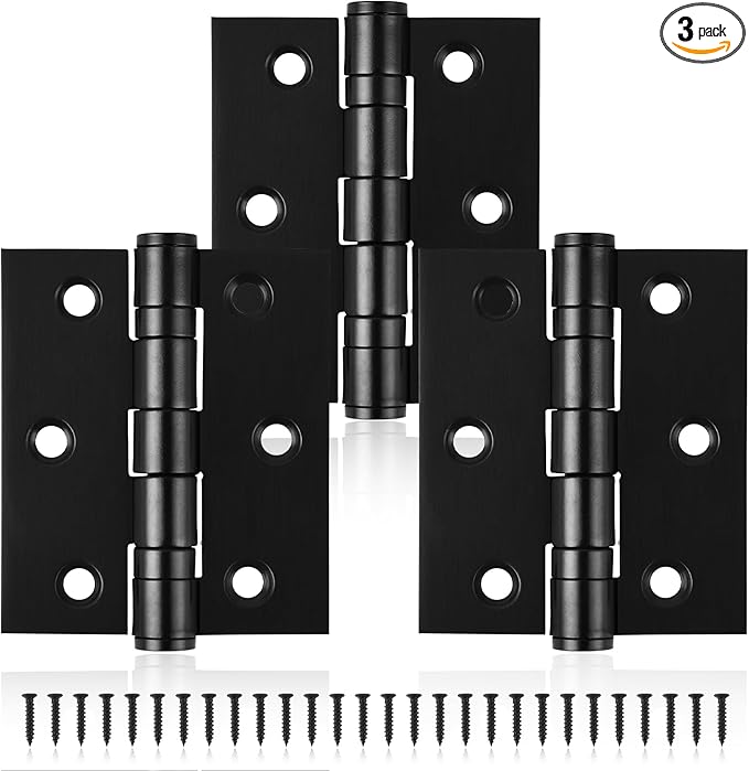 3in Ball Bearing Door Hinges 3 Pack, Small Black Heavy Duty Stainless Steel Hinges for Interior Exterior Doors, with Stainless Steel Screws, Max Loading 100LBs/Set, Black Matte