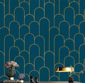 Yasinet Peel and Stick Wallpaper Blue and Gold Wallpaper Blue Geometric Contact Paper Removable Self-Adhesive Stripe Waterproof Wall Paper Decorative for Wall Bedroom Vinyl Film 17.3”x118”