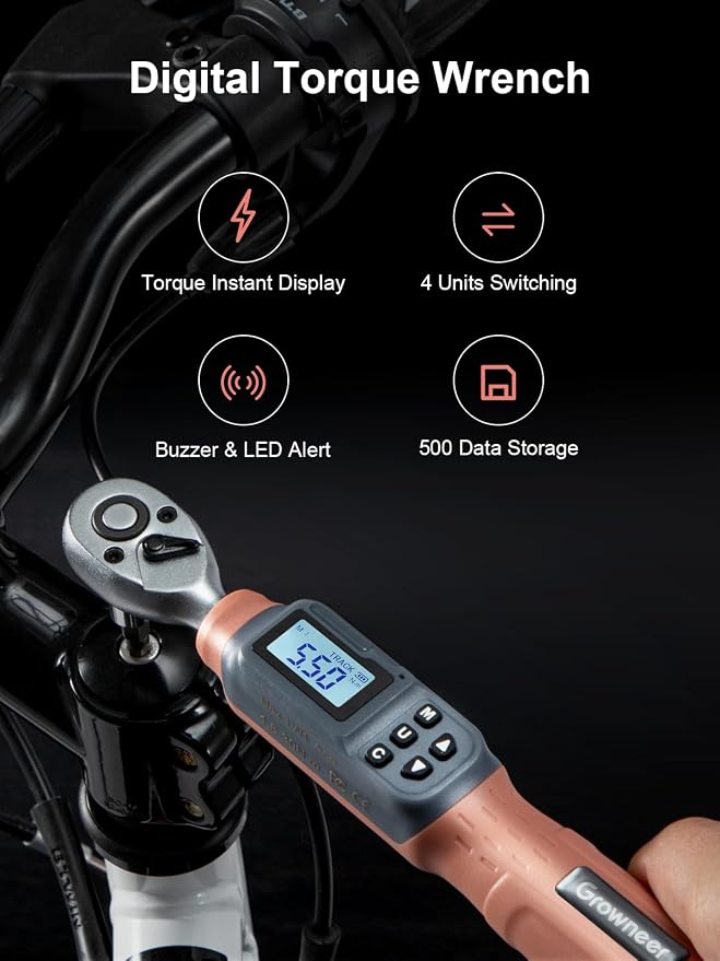 GROWNEER Digital Torque Wrench, 1.1-22.1 Ft-lbs/1.5-30 Nm, 1/4'' Drive Inch Pound Torque Wrench with Buzzer & LED Indicator, Electronic Wrench Set with Bits & Sockets for Gunsmithing Bike Motorcycle