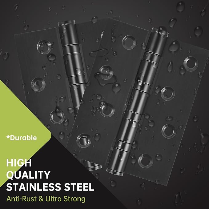 3-Pack Black Door Hinges, 4 Inch Heavy Duty Stainless Steel Hinge for Interior Exterior Doors, Max Loading 150LB, Matte Black Ball Bearing Hinges with Screws, Smooth and Quiet