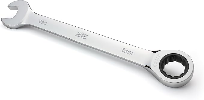 Jaeger 6 mm Combo Ratchet Wrench, 8° Swing, Chrome Vanadium, Metric