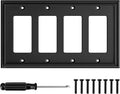 Black Modern Decorative Wall Plate Light Switch Cover Decorator Outlet Covers Rocker Switch Plates Bamboo Fiber Material Wall Plates for Kitchen Bathroom (4 Gang Quad Decorator-1 Pack)