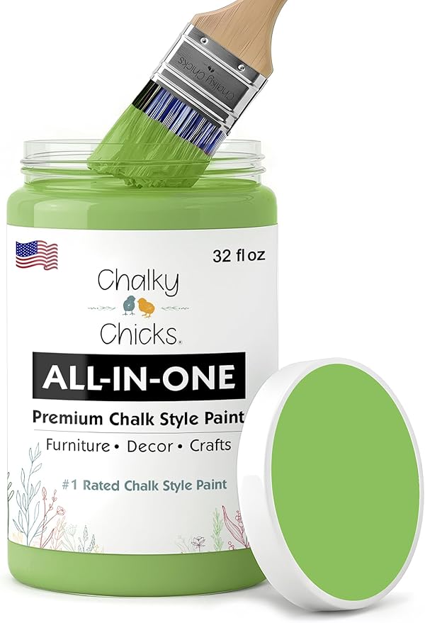 Chalky Chicks 32 Fl Oz Matte Pistachio (Lime Green) Chalk Paint for Furniture Without Sanding - No Prep Furniture Paint No Sanding All in One for Crafts, Wood, Walls, Cabinet, Metal, Dresser
