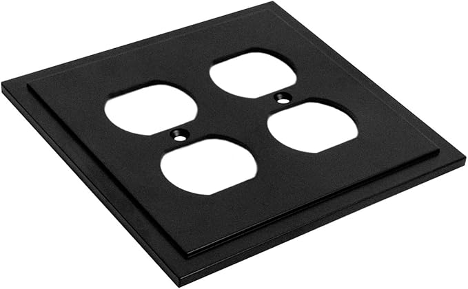 Henne Bery Modern Edge Decorative Wall Plate Switch Plate Outlet Cover, Durable Solid Zinc Alloy (Double Duplex, Matte Black)