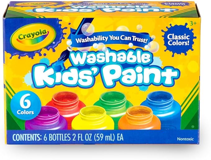 Crayola Washable Kids Paint Set (12ct), School Supplies, Classic and Glitter Paint for Kids, Classroom Arts & Crafts, Toddler Painting Kit, Gifts, Ages 3+ [Amazon Exclusive]