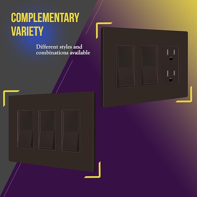 ENERLITES Screwless Decorator Wall Plates Child Safe Outlet Covers, Gloss Finish, Medium Size 3-Gang 4.88" H x 6.77" L, Unbreakable Polycarbonate Thermoplastic, SI8833M-BR, Brown