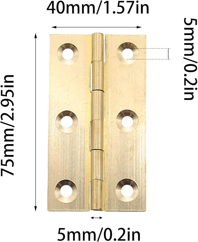 8 Pcs 40mmx75mm / 1.57" x 2.95" Gold Mini Hinges, 3 Inch Solid Brass Folding Butt Hinge, Cabinet Hinge for Jewelry Box, Drawer Cabinet Furniture