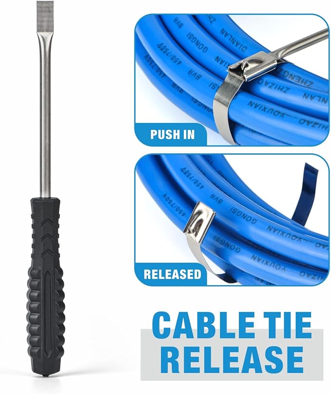 IWISS WCT322 Stainless Steel Cable Tie Gun Kit for Fastening and Cutting up to 12mm Width Metal Zip Ties, c/w 100 Pieces Stainless Steel Cable Zip Ties, Zip Tie Gun