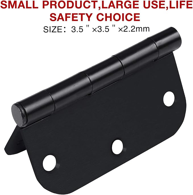 Rounded Door Hinges 3-1/2" x 3.5 Inch, 5/8 Radius, Matte Black 3 ½" 36 Pack No Squeak,Interior Hinge for Doors Office Bed Room,Outdoor Window,Constructition Iron Hardware for House Home Flat