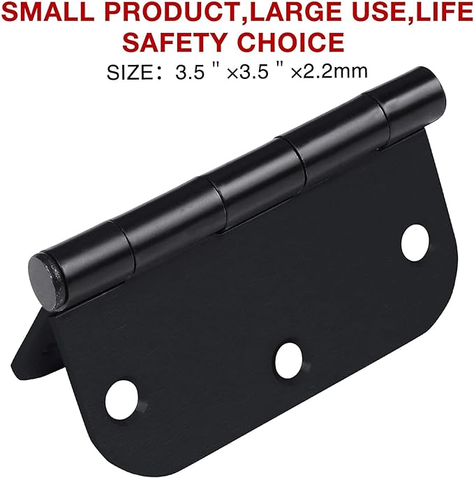 1 Pack Rounded Matte Black Door Hinges 3.5 Inch 5/8" Radius for Interior 3 1/2" Flat Iron Bifold Residential Standard Bedroom Indoor for Doors Hardware Control House Decor Essentials Accessories