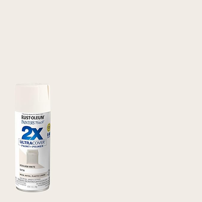 Rust-Oleum 334071-2PK Painter's Touch 2X Ultra Cover Spray Paint, 12 oz, Satin Heirloom White, 2 Pack