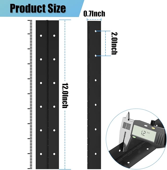 EPHECH 4PCS 12Inch Black Continuous &Piano Hinge, Heavy Duty Stainless Steel 304 Continuous Hinges Piano Boat Hinges, 0.04" Thickness Folding Cabinet Door Butt Hinge
