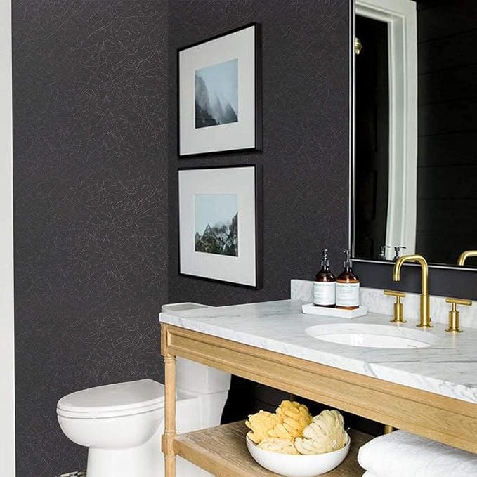 Abyssaly Black Silk Wallpaper Peel and Stick Embossed Self Adhesive Black Contact Paper Removable Kitchen Vinyl Textured Wallpaper Cabinet Furniture Shelf Paper 17.71" x 393.7"