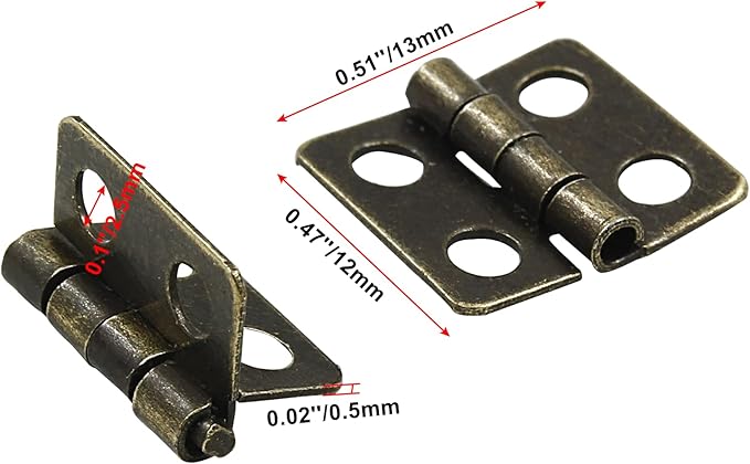 50 Pcs Small Mini Hinges, 0.47"x0.51", Antique Bronze Butt Hinges with Storage Box for Mini Cabinet, Jewelry, Wooden Box