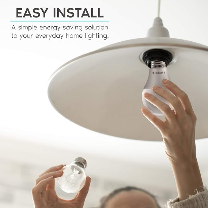 LUXRITE A19 LED Bulb 60W Equivalent, 3500K Natural White, 800 Lumens, Dimmable Standard LED Light Bulbs 9W, Enclosed Fixture Rated, Energy Star, E26 Medium Base - Indoor and Outdoor (12 Pack)