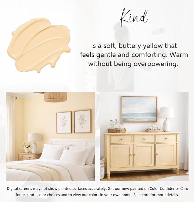 ALL-IN-ONE Paint by Heirloom Traditions, Kind (Buttery Yellow), 8oz Sample - Durable cabinet and furniture paint. Built in primer and top coat, no sanding needed. Includes our 30 featured color card.