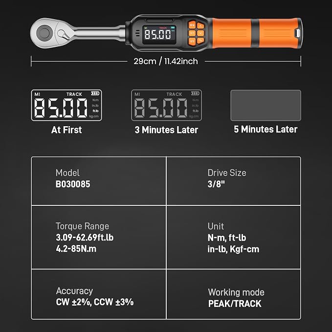 Digital Torque Wrench Set, 3.09-62.6 Ft.lb/4.2-85 Nm, 3/8" Drive Inch Pound Torque Wrench Electronic with Buzzer & LCD Indicator, Torque Wrench Set for Motor Cars Auto Repair