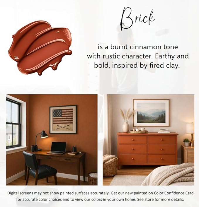 ALL-IN-ONE Paint by Heirloom Traditions, Brick (Burnt Cinnamon), Gallon - Durable cabinet and furniture paint. Built in primer and top coat, no sanding needed. Includes our 30 featured color card.