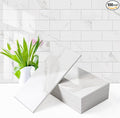 Vamos Tile 100-Piece Peel and Stick Backsplash Seamless Tile,3''x6'' Glossy Statury White Marble with White Grout PVC Subway Tile,Stick on Backsplash for Kitchen/Bathroom/Laundry Room