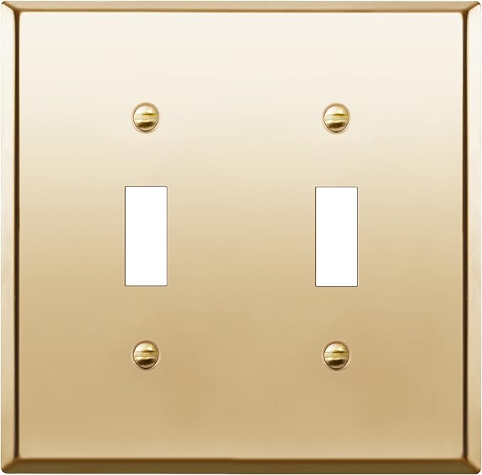 ENERLITES Toggle Light Switch Metal Wall Plate, Stainless Steel 201, Corrosion Resistant, Size 2-Gang 4.50" x 4.57", 7712-PB, Polished Brass, Gold