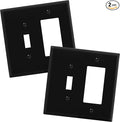 ENERLITES Combination Toggle Light Switch/Decorator Light Switch Plate, Double Switch Wall Plate, Mid-Size 2-Gang 4.88" x 4.92", Polycarbonate Thermoplastic, 881131M-BK, Black, 2 Pack