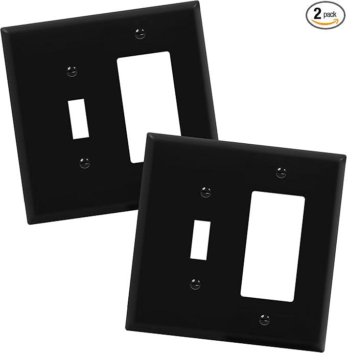 ENERLITES Combination Toggle Light Switch/Decorator Light Switch Plate, Double Switch Wall Plate, Mid-Size 2-Gang 4.88" x 4.92", Polycarbonate Thermoplastic, 881131M-BK, Black, 2 Pack