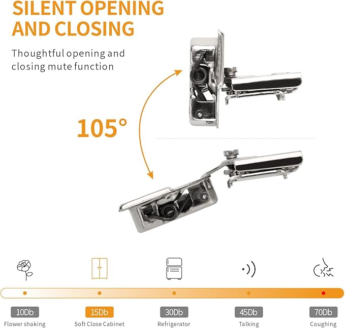 Chibery 20 Pack 1/2" Overlay 4D Soft Close Concealed Hinges for Face Frame Door, Adjustable Closing Speed, Smooth Slow Self Close Hinges, Satin Nickel, 105° Open Angle Stainless Steel Cabinet Hinges