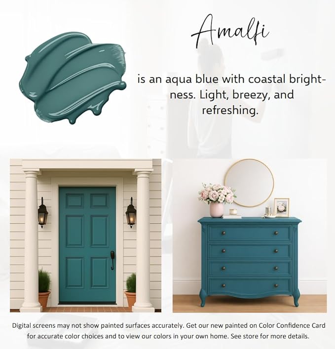 ALL-IN-ONE Paint by Heirloom Traditions, Amalfi (Agua Blue), Quart - Durable cabinet and furniture paint. Built in primer and top coat, no sanding needed. Includes our 30 featured color card.