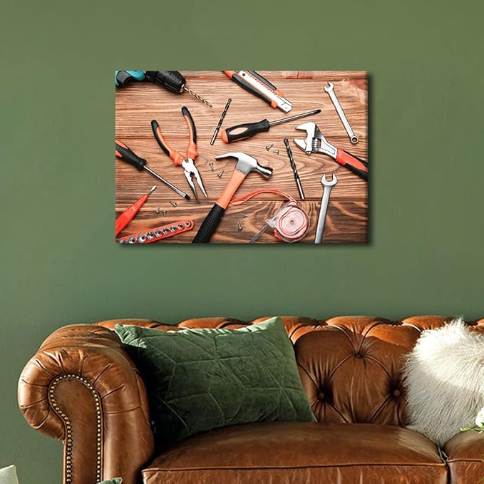 Canvas Wall Art Tools Themed Photography Artwork Screwdriver Gloves Wall Art Paintings Modern Picture Print Frameds for Living Room Dinning Room Bedroom Bathroom Home Decor 1 Pieces (12"Wx18"H)