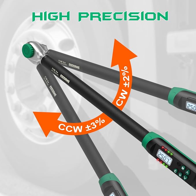 1/2 Inch Drive Digital Torque Wrench, 12.53-250.7Ft.lb/17-340N.m, Long Electronic Torque Wrench with Preset Value, Buzzer & LED Indicator, 2% Accuracy for Bike, Motorcycles, Car