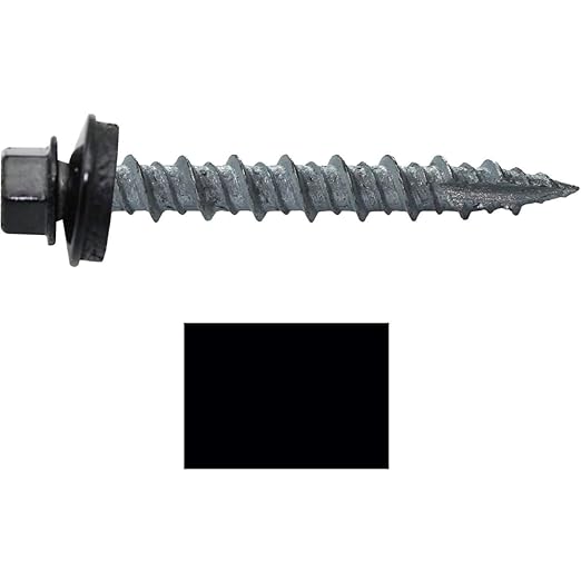 10 x 1-1/2" Black Metal Roofing Screws - Hex Washer Head- Self-Starting/Tapping - EPDM Washer. 1 x 250 Count Bag - 250 Screws