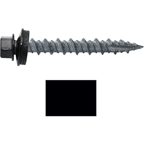 10 x 1-1/2" Black Metal Roofing Screws - Hex Washer Head- Self-Starting/Tapping - EPDM Washer. 1 x 250 Count Bag - 250 Screws