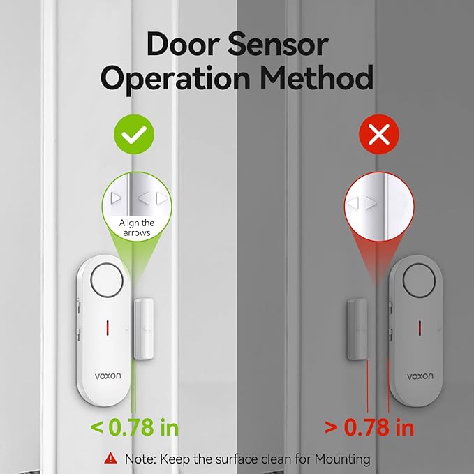 VOXON Door Alarms for Kids Safety - Window Alarms for Personal Home Security - 2 in 1 Chime/Alarm | 3-Level Volume Control - Burglar Door Sensor Alarm for Pool House Rooms Garage RVs - 4 Pack