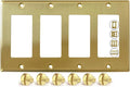 Rio Salto BRASS Deco Collection Standard Size 4-Gang Quad Rocker Gold Decorator Switch of Receptacle Wall Plate Cover Light Switch Wallplate Covers 4 Gang GFCI Brushed Brass Rocker Metal