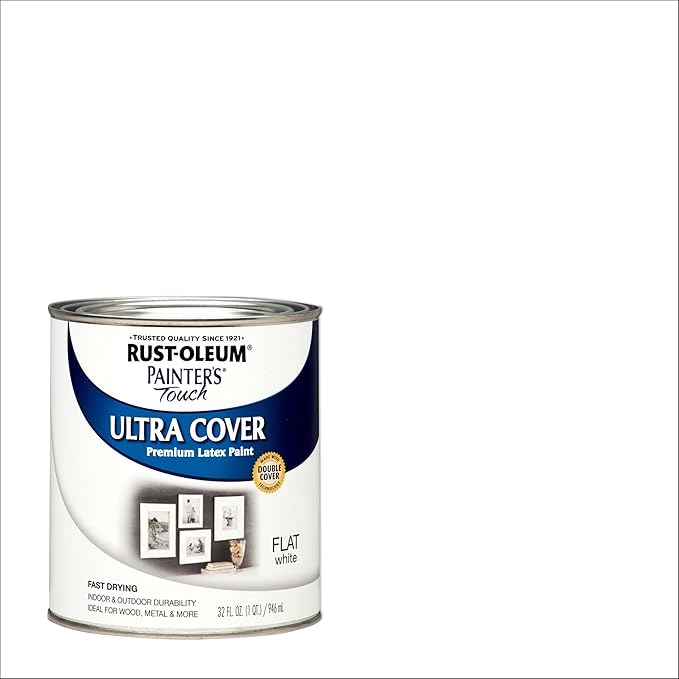 Rust-Oleum 1990502-2PK Painter's Touch Latex Paint, Quart, Flat White, 32 Fl Oz (Pack of 2)