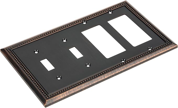 Henne Bery Sunken Pearls Decorative Wall Plate Switch Plate Outlet Cover (Double Toggle/Double Decorator, Aged Bronze)