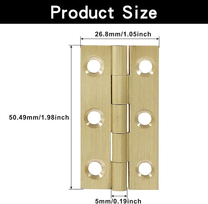 Murtenze 8 Pcs 2 Inch Mini Solid Brass Hinges，Brass Cabinet Hinges Small Box Hinges Butt Hinges for Cabinet, Drawer, Wood Box